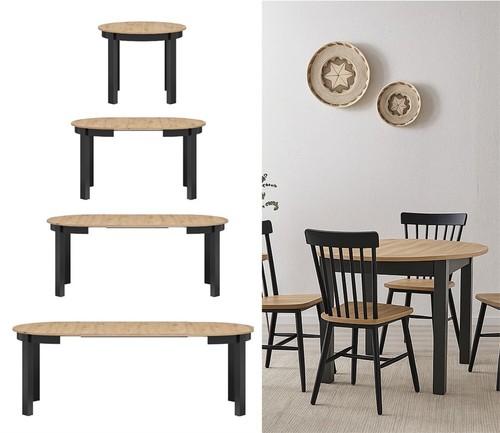 Extendable round dining table - round,
